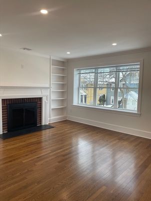 Empty room, Fireplace, Interior, Recessed Lighting, Wood Texture Flooring