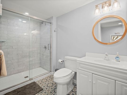 Bathroom, Glass Shower, Interior, Recessed Lighting