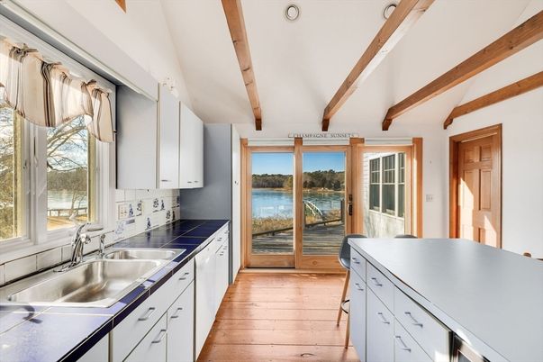 Interior, Kitchen, Tile Countertops, Water, Wooden Beams, Wood Texture Flooring
