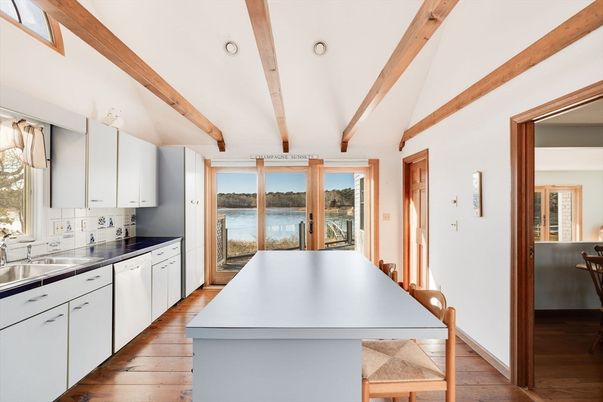 Interior, Kitchen, Recessed Lighting, Water, Wooden Beams, Wood Texture Flooring