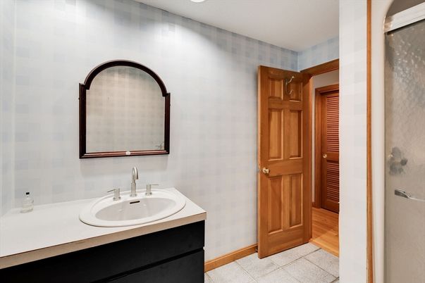 Bathroom, Interior, Recessed Lighting, Wood Texture Flooring