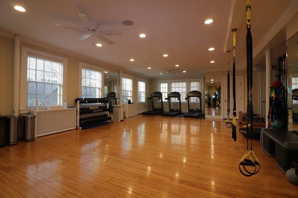 Fitness Equipment, Gym, Interior, Recessed Lighting, Wood Texture Flooring