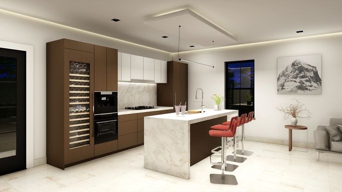 Interior, Kitchen, Pendant Lights, Recessed Lighting, Stainless Steel Appliances