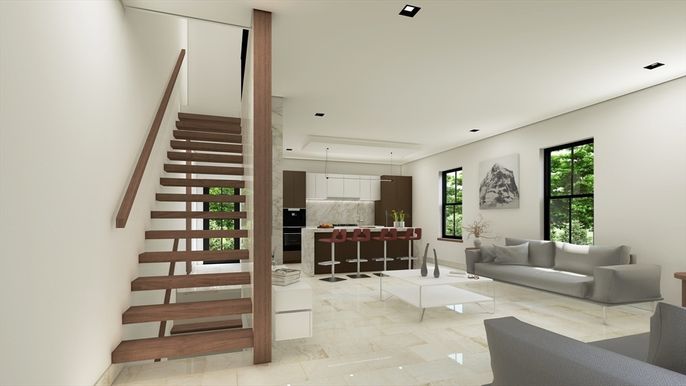Interior, Kitchen, Living room, Pendant Lights, Recessed Lighting, Stainless Steel Appliances