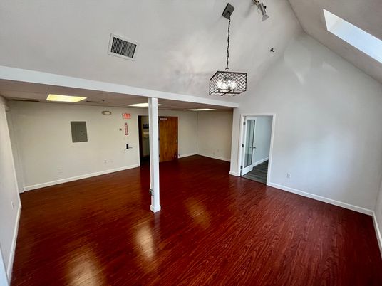 Empty room, Interior, Pendant Lights, Wood Texture Flooring
