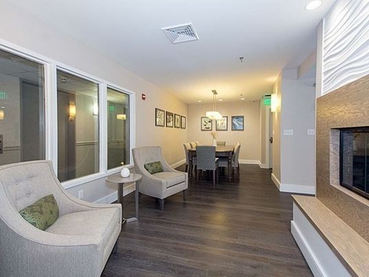 Dining room, Fireplace, Interior, Pendant Lights, Recessed Lighting, Wood Texture Flooring