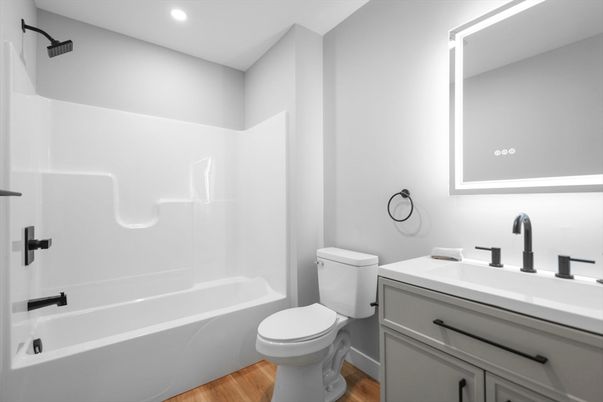 Bathroom, Interior, Recessed Lighting, Wood Texture Flooring