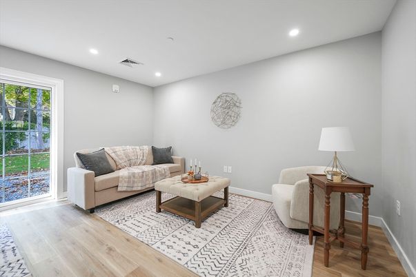 Interior, Living room, Recessed Lighting, Wood Texture Flooring