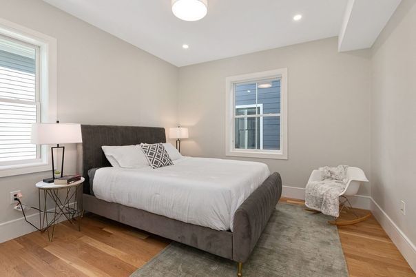 Bedroom, Interior, Recessed Lighting, Wood Texture Flooring