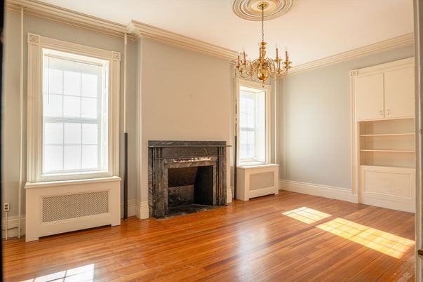 Chandelier, Empty room, Fireplace, Interior, Wood Texture Flooring