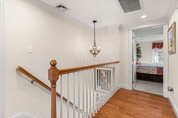 Bedroom, Chandelier, Interior, Recessed Lighting, Wood Texture Flooring