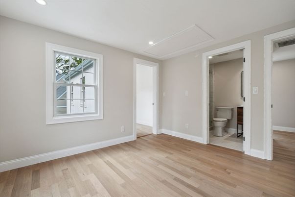 Bathroom, Empty room, Interior, Recessed Lighting, Wood Texture Flooring