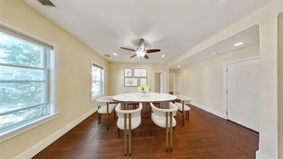 Dining room, Interior, Recessed Lighting, Wood Texture Flooring