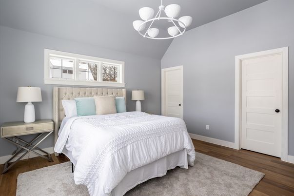 Bedroom, Interior, Pendant Lights, Wood Texture Flooring