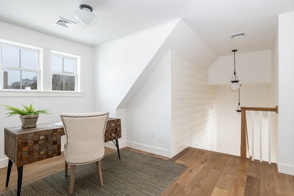 Home Office, Interior, Pendant Lights, Wood Texture Flooring