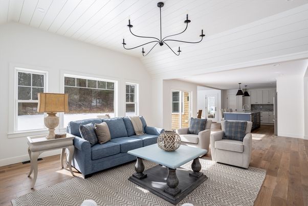 Interior, Kitchen, Living room, Pendant Lights, Wood Texture Flooring