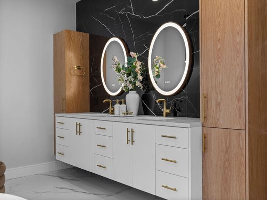Bathroom, Dual Sink Vanities, Interior, Marble, Marble Walls