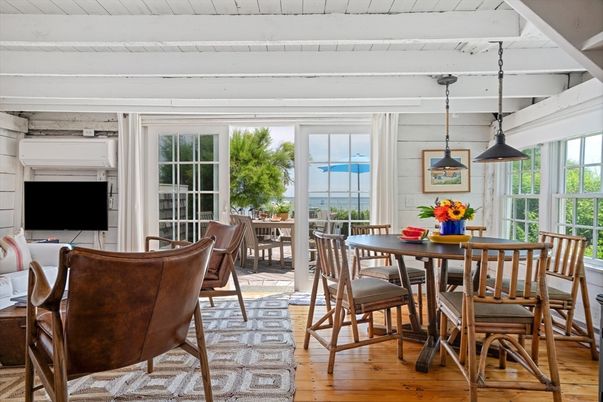 Dining room, Interior, Pendant Lights, Wood Texture Flooring