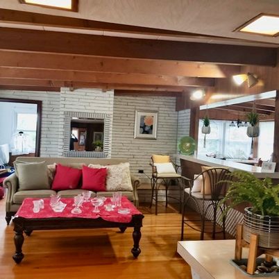 Fireplace, Interior, Living room, Stone Walls, Wooden Beams, Wood Texture Flooring