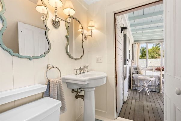 Bathroom, Chandelier, Interior, Wood Texture Flooring