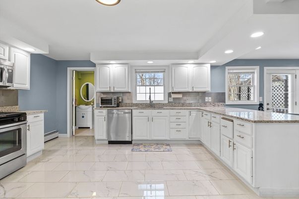 Interior, Kitchen, Marble, Recessed Lighting, Stainless Steel Appliances