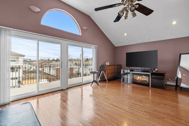 Empty room, Fireplace, Interior, Recessed Lighting, Wood Texture Flooring
