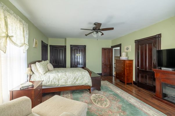 Bedroom, Fireplace, Interior, Wood Texture Flooring