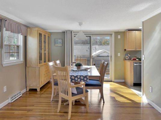 Dining room, Interior, Pendant Lights, Wood Texture Flooring