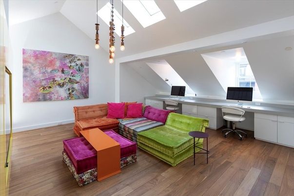 Home Office, Interior, Pendant Lights, Wood Texture Flooring