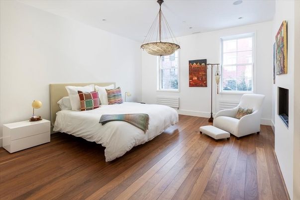 Bedroom, Interior, Pendant Lights, Recessed Lighting, Wood Texture Flooring