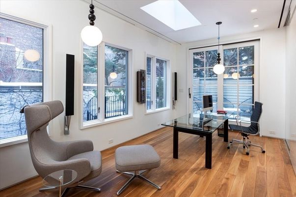 Home Office, Interior, Pendant Lights, Recessed Lighting, Wood Texture Flooring