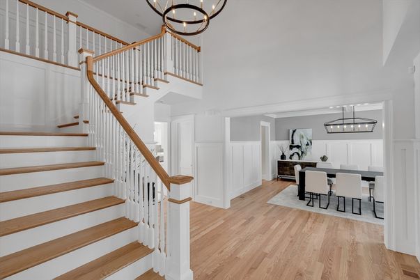 Dining room, Interior, Pendant Lights, Wood Texture Flooring