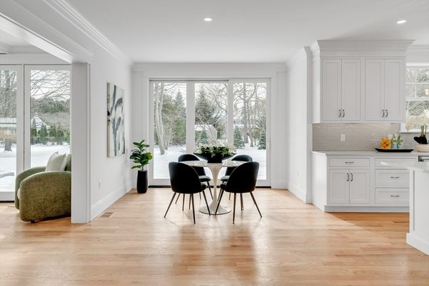 Dining room, Interior, Recessed Lighting, Wood Texture Flooring