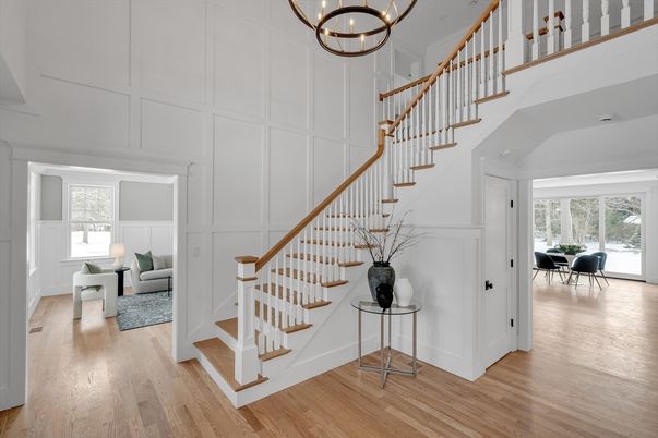 Dining room, Interior, Pendant Lights, Wood Texture Flooring