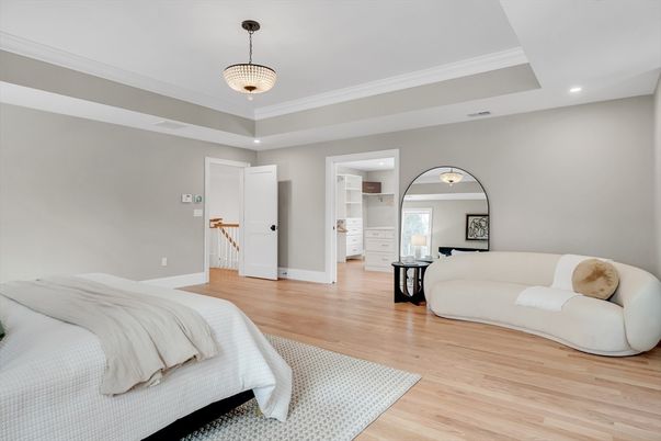Bedroom, Interior, Pendant Lights, Recessed Lighting, Wood Texture Flooring