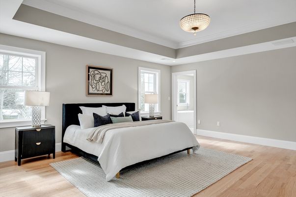 Bedroom, Interior, Pendant Lights, Wood Texture Flooring