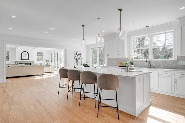 Interior, Kitchen, Living room, Pendant Lights, Recessed Lighting, Wood Texture Flooring