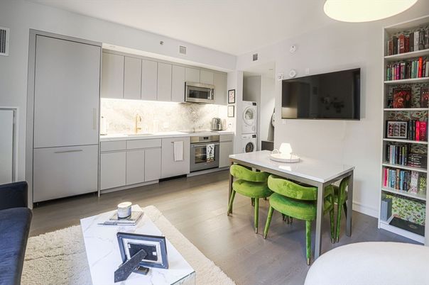 Dining room, Interior, Kitchen, Stainless Steel Appliances, Wood Texture Flooring