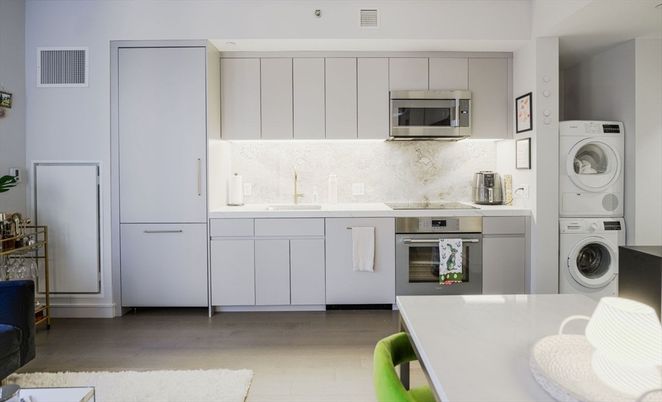 Interior, Kitchen, Stainless Steel Appliances, Washer, Wood Texture Flooring
