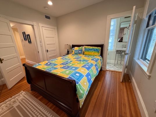 Bedroom, Interior, Recessed Lighting, Wood Texture Flooring
