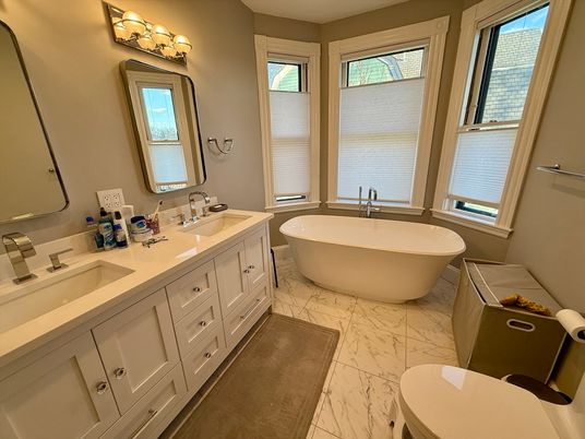 Bathroom, Dual Sink Vanities, Free Standing Baths, Interior, Marble