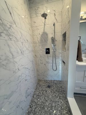 Bathroom, Glass Shower, Interior, Marble Walls