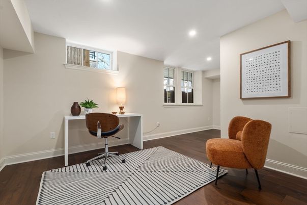 Home Office, Interior, Recessed Lighting, Wood Texture Flooring