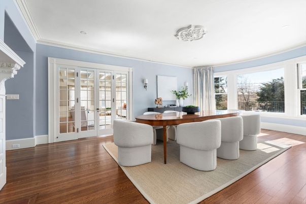 Dining room, Interior, Recessed Lighting, Wood Texture Flooring