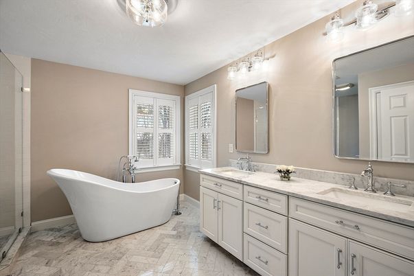 Bathroom, Dual Sink Vanities, Free Standing Baths, Interior, Marble