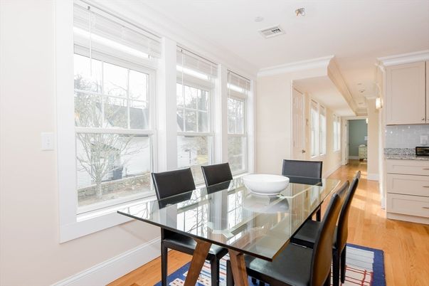 Dining room, Interior, Pendant Lights, Wood Texture Flooring