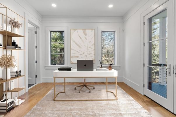 Home Office, Interior, Recessed Lighting, Wood Texture Flooring