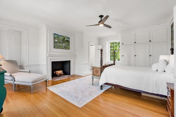 Bedroom, Fireplace, Interior, Wood Texture Flooring
