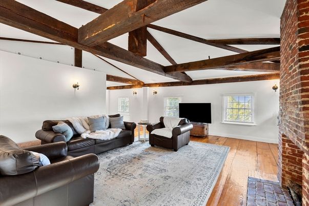 Fireplace, Interior, Living room, Stone Walls, Wooden Beams, Wood Texture Flooring