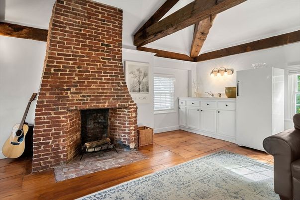 Fireplace, Interior, Stone Walls, Wooden Beams, Wood Texture Flooring